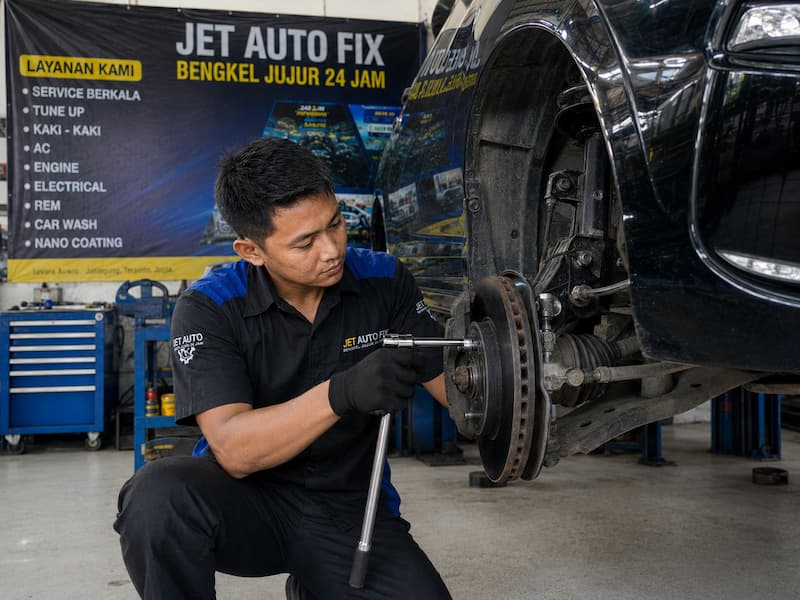 Pengecekan ulang kaki-kaki mobil setelah service di Bengkel Beres