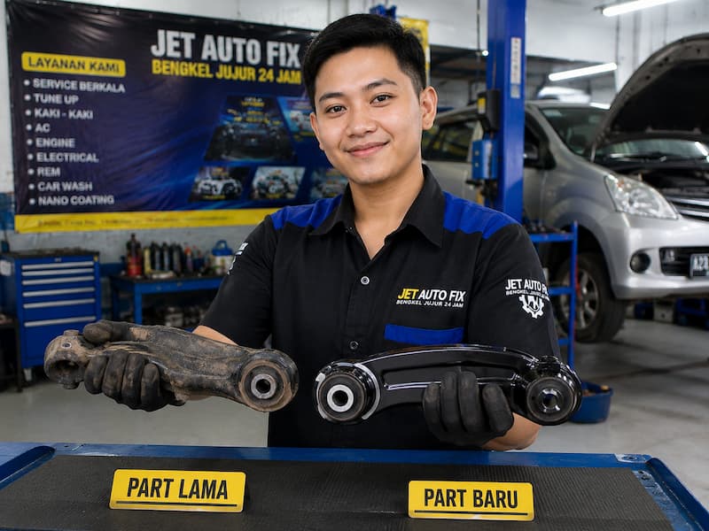 Perbandingan part kaki-kaki lama dan part pengganti di Bengkel Beres